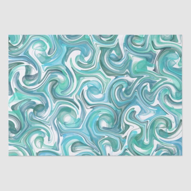 Mousseline Papier Tissu Aqua Swirl (Recto)