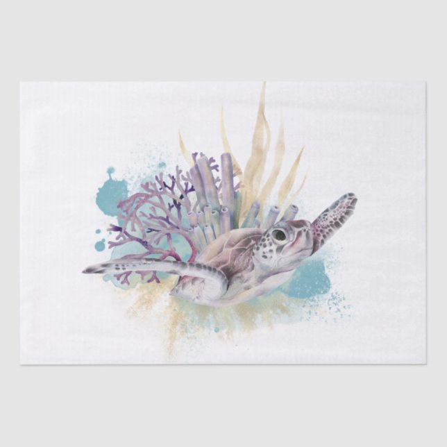 Mousseline Papier Tissu Aquarelle de la tortue de mer (Recto)