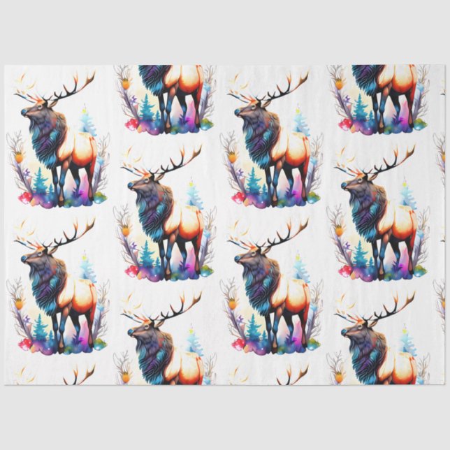 Mousseline Papier Tissu Aquarelle Elk (Recto)