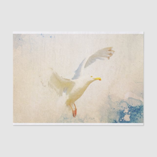 Mousseline Papier Tissu Aquarelle Seagull (Recto)