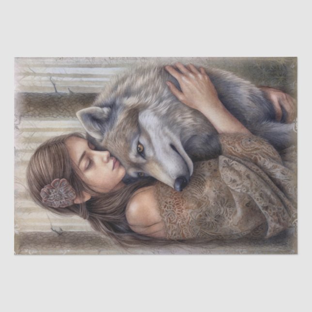 Mousseline Papier Tissu Aquarelle Wolf (Recto)