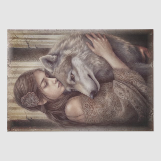 Mousseline Papier Tissu Aquarelle Wolf (Recto)