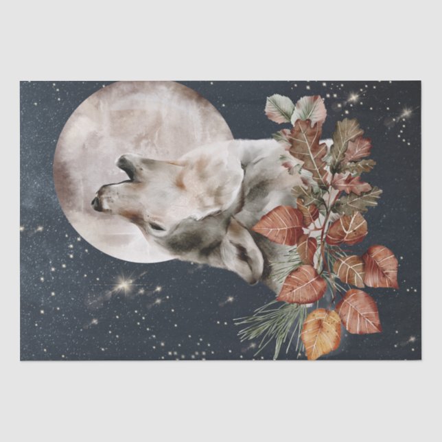 Mousseline Papier Tissu Aquarelle Wolf (Recto)