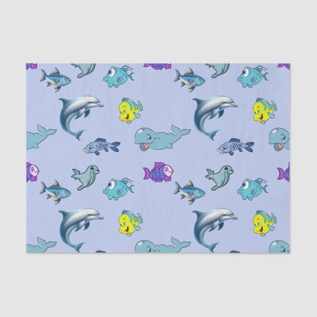 Mousseline Papier Tissu Avec Coloré Ocean Life (Recto)