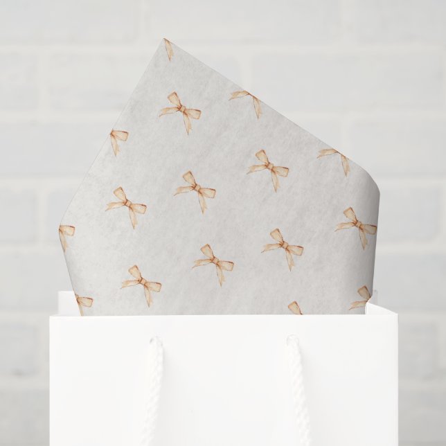 Mousseline Papier Tissu Beige Pastel avec Bow Or Design (Sac cadeau)