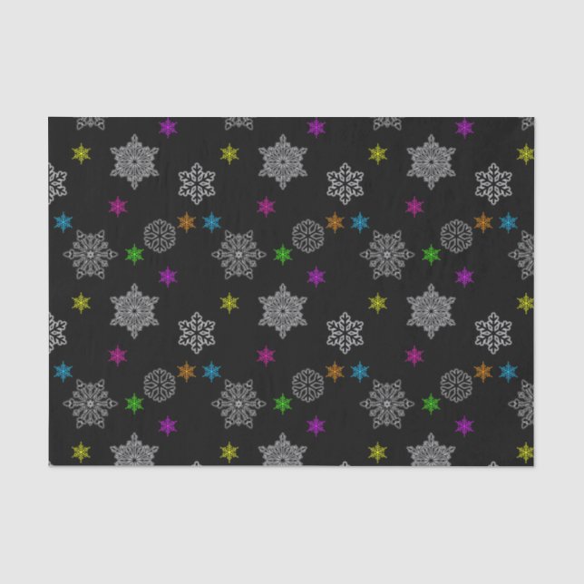 Mousseline Papier Tissu Black & Bright Snowflake (Recto)