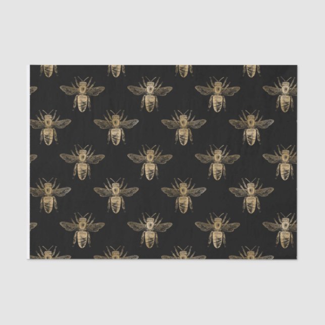 Mousseline Papier Tissu Black & Gold Queen Bee (Recto)