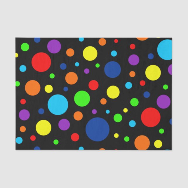 Mousseline Papier Tissu Black Rainbow Spots (Recto)