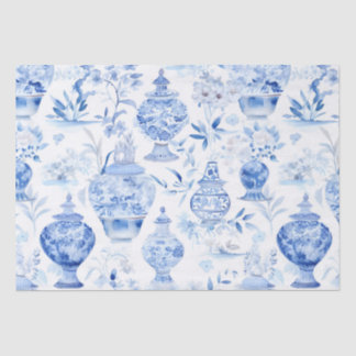 Mousseline Papier Tissu Bleu Chinoiserie