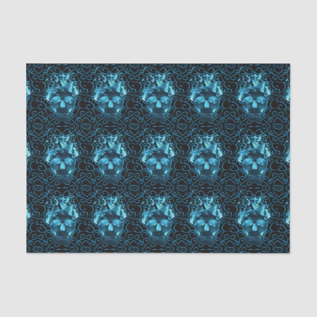 Mousseline Papier Tissu bleu crâne de feu (Recto)