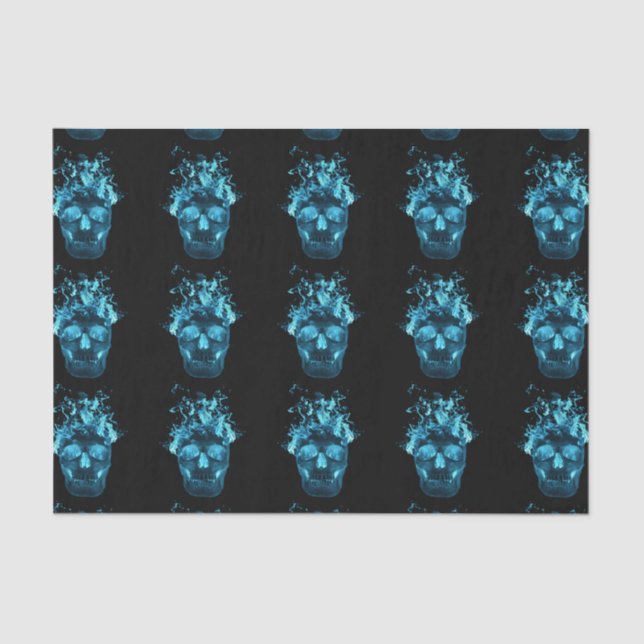 Mousseline Papier Tissu bleu crâne de feu (Recto)