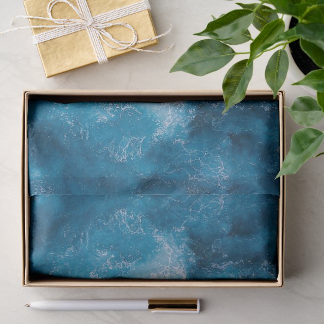 Mousseline Papier Tissu Bleu Ocean Ripplpling Waves (Cadeau)