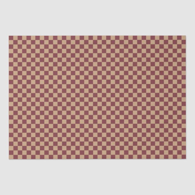 Mousseline Papier Tissu Bourgogne Et Tan Check (Recto)