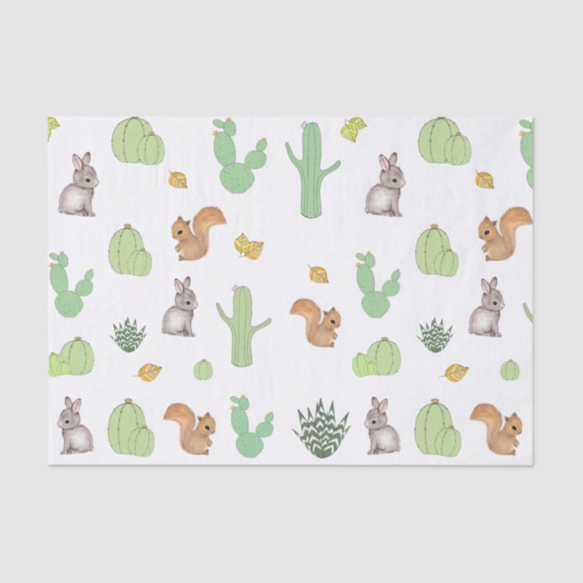 Mousseline Papier Tissu Cactus Woodland Animal (Recto)