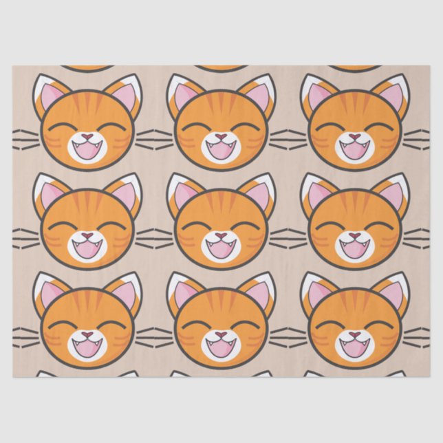 Mousseline papier tissu chat heureux (Recto)