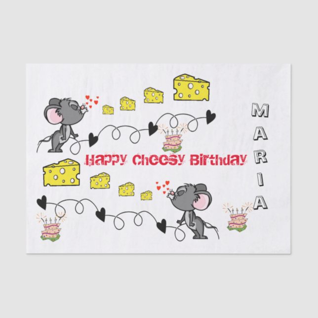 Mousseline Papier Tissu Cheesey Mousey Baisers Joyeux anniver (Recto)