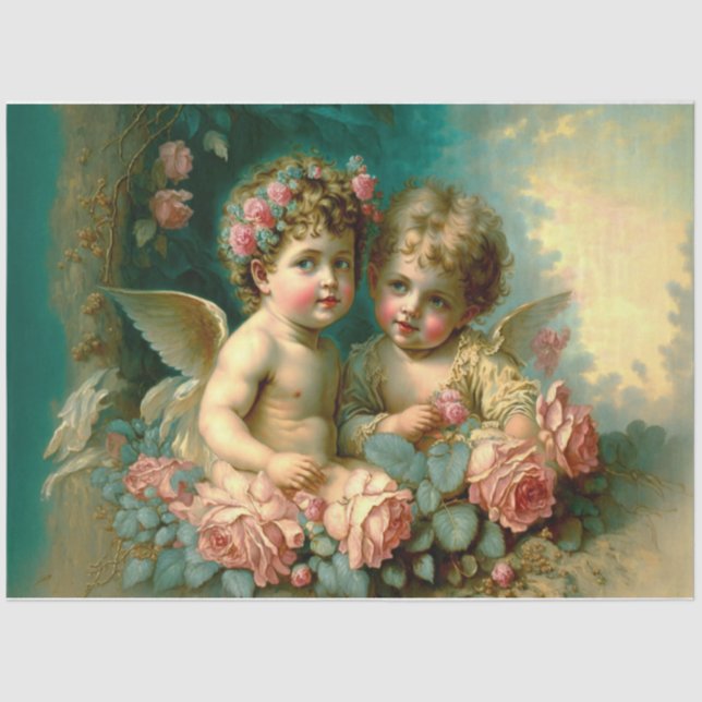 Mousseline Papier Tissu Cherubs vintage (Recto)