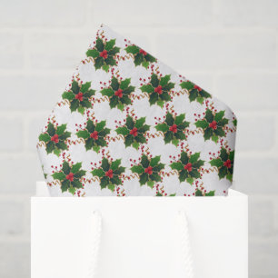 Mousseline Papier Tissu Christmas Holly Berry