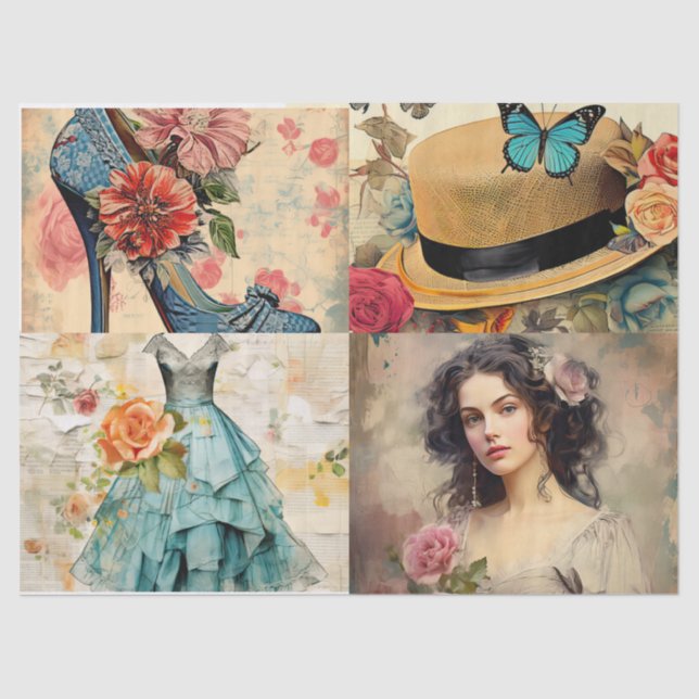 Mousseline Papier Tissu Collage Girly Dreams (Recto)