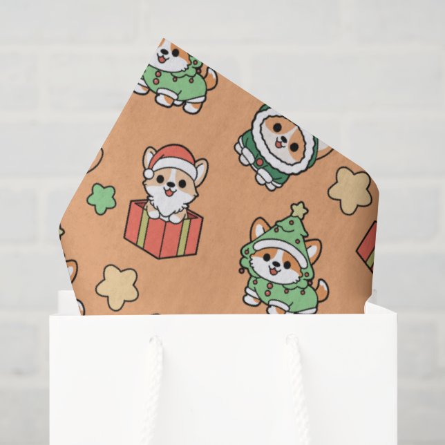 Mousseline Papier Tissu Corgi Christmas (Sac cadeau)