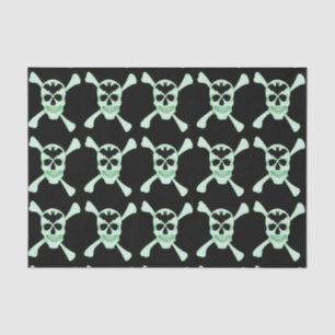 Mousseline Papier Tissu Crâne Vert Et Crossbones