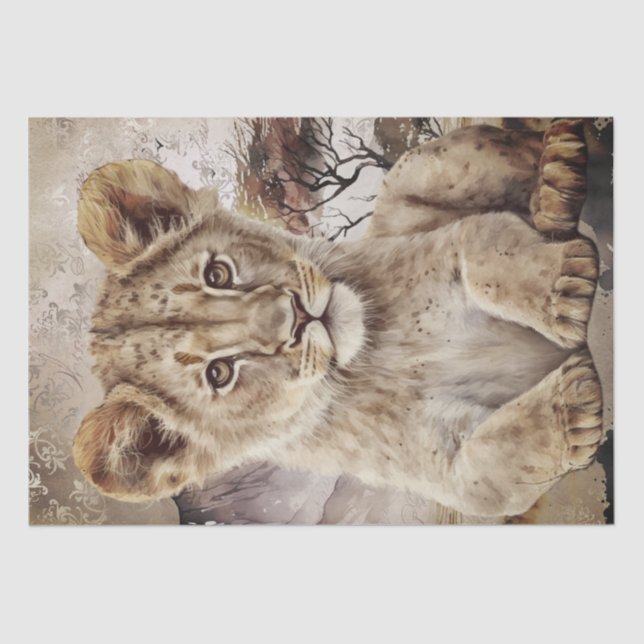 Mousseline Papier Tissu Cube Lion Cub (Recto)