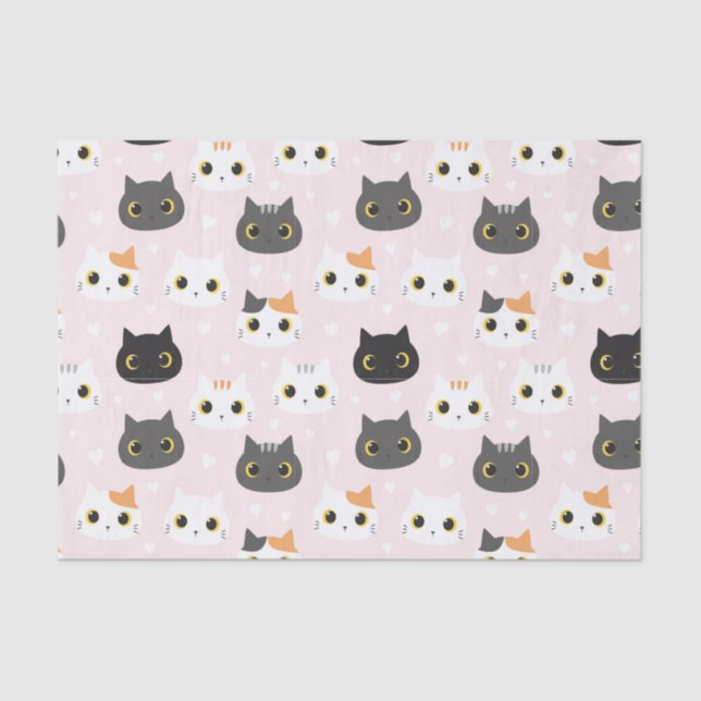 Mousseline Papier Tissu Cute Cats (Recto)