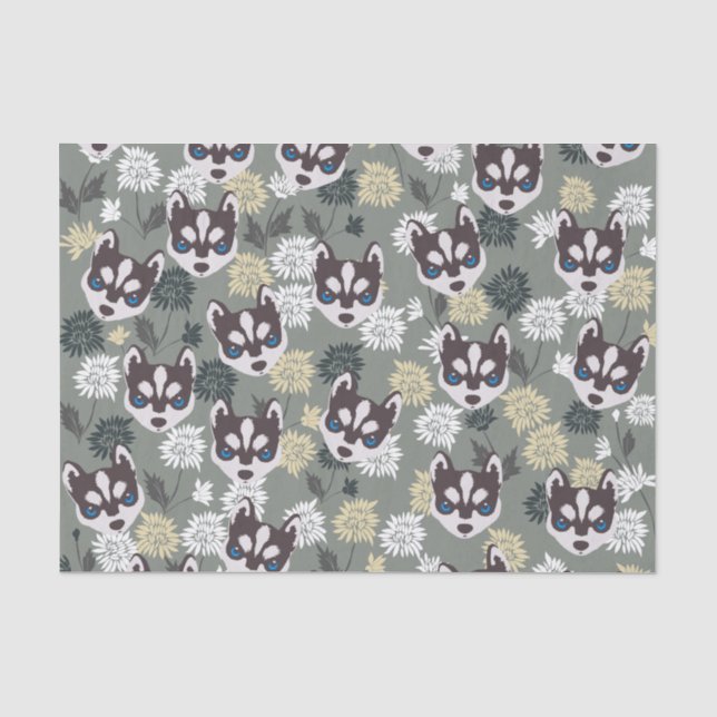 Mousseline Papier Tissu Cute Husky (Recto)
