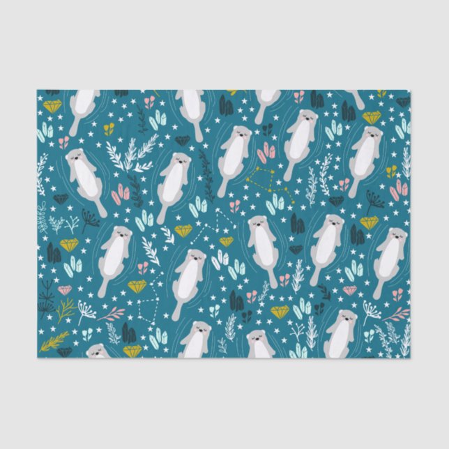 Mousseline Papier Tissu Cute Otter (Recto)