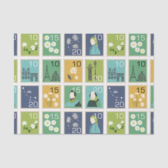 Mousseline Papier Tissu Cute Postage Timbres (Recto)