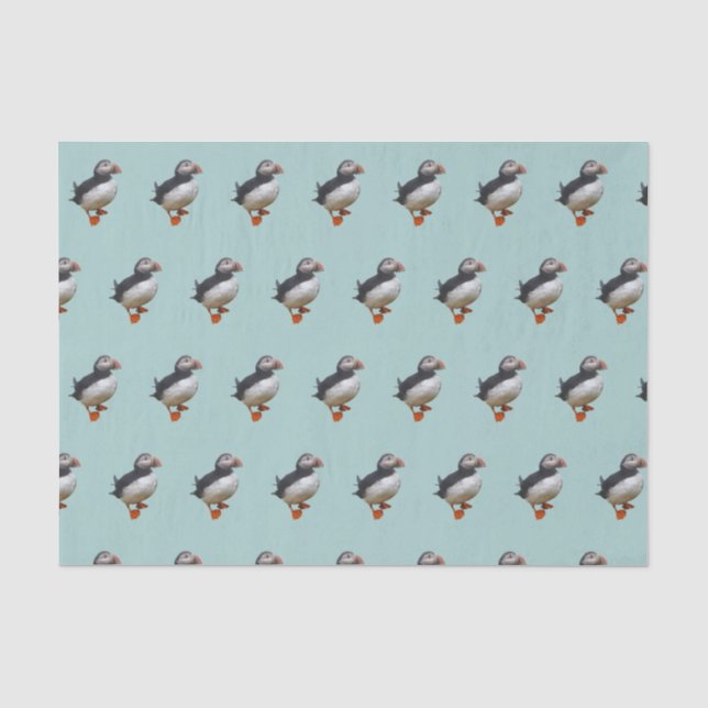 Mousseline Papier Tissu Cute Puffins (Recto)