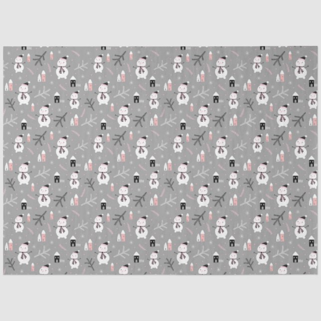Mousseline Papier Tissu Cute Snowmen (Recto)