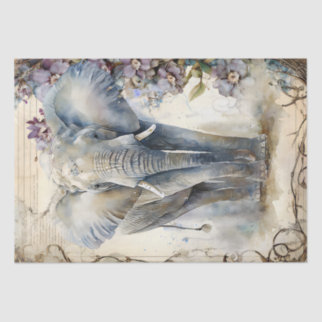Mousseline Papier Tissu d'aquarelle éléphant (Recto)