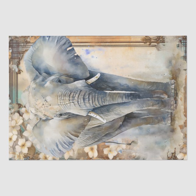 Mousseline Papier Tissu d'aquarelle éléphant (Recto)