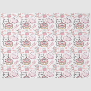 Mousseline Papier Tissu de chat rose et blanc