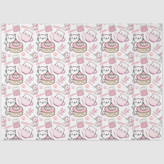 Mousseline Papier Tissu de chat rose et blanc (Recto)