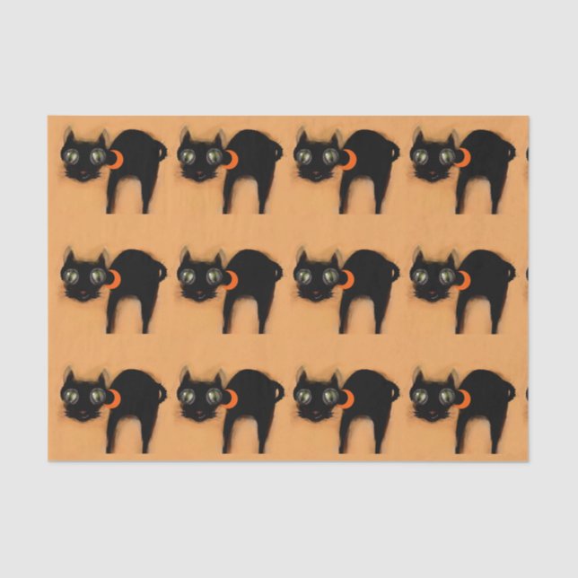 Mousseline Papier Tissu de chats noirs d'Halloween (Recto)