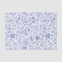 Papier Tissu de coquillages illustrés bleu