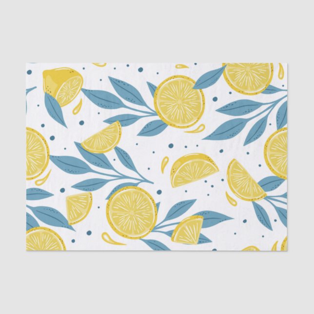 Mousseline Papier Tissu de découpage citron bleu (Recto)