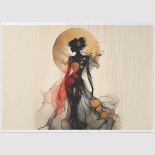 Mousseline Papier Tissu De Découpage Dame Figure Rouge Noir O