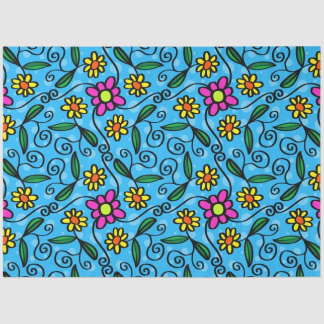 Mousseline papier tissu de fleurs de doodle (Recto)