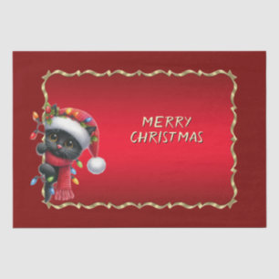 Mousseline Papier Tissu de Noël Black Cat