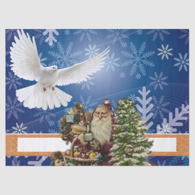 Mousseline Papier Tissu de Noël, Colombe Blanche, Vintage (Recto)