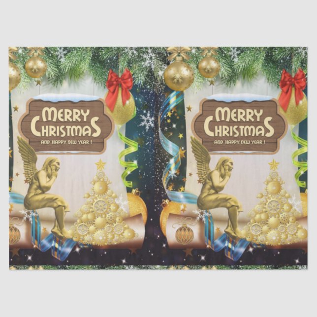 Mousseline Papier Tissu de Noël, Joyeux Noël, Ange (Recto)