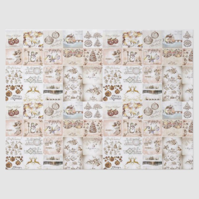 Mousseline Papier Tissu de Noël, Noël Vintage (Recto)