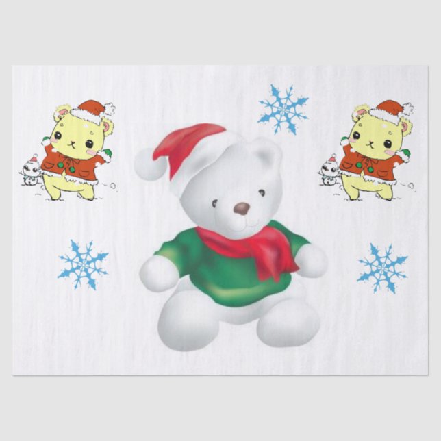 Mousseline Papier Tissu de Noël, Ours Teddy (Recto)