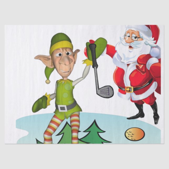 Mousseline Papier Tissu de Noël, Père Noël Golf (Recto)
