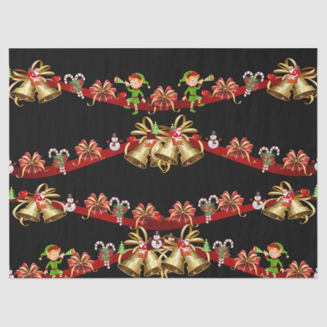 Mousseline Papier Tissu de Noël Père Noël Snowman Elf (Recto)