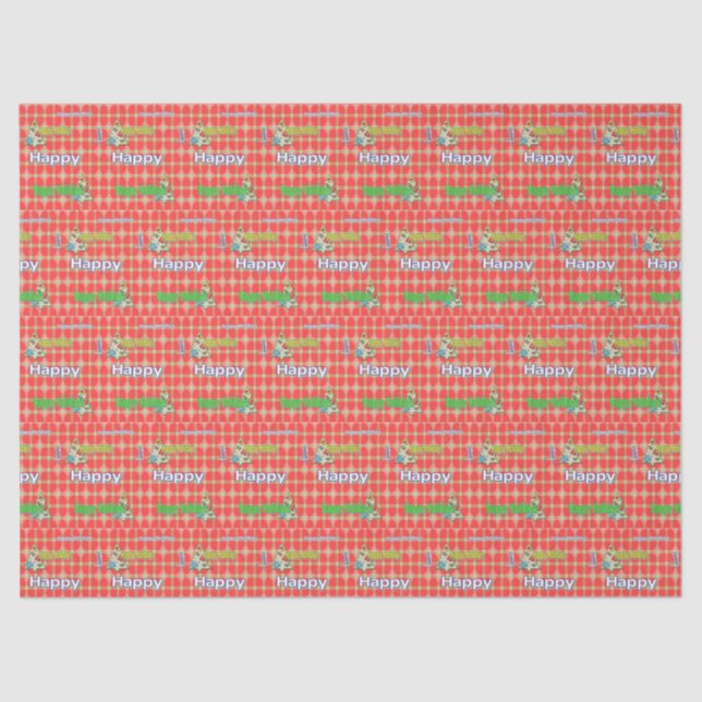 Mousseline Papier Tissu de Noël Rouge Joyeux Fêtes (Recto)