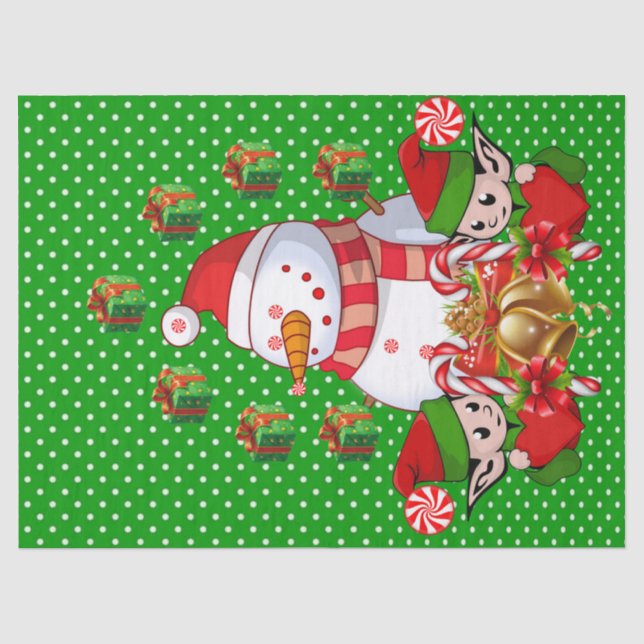 Mousseline Papier Tissu de Noël Snowman Elf (Recto)